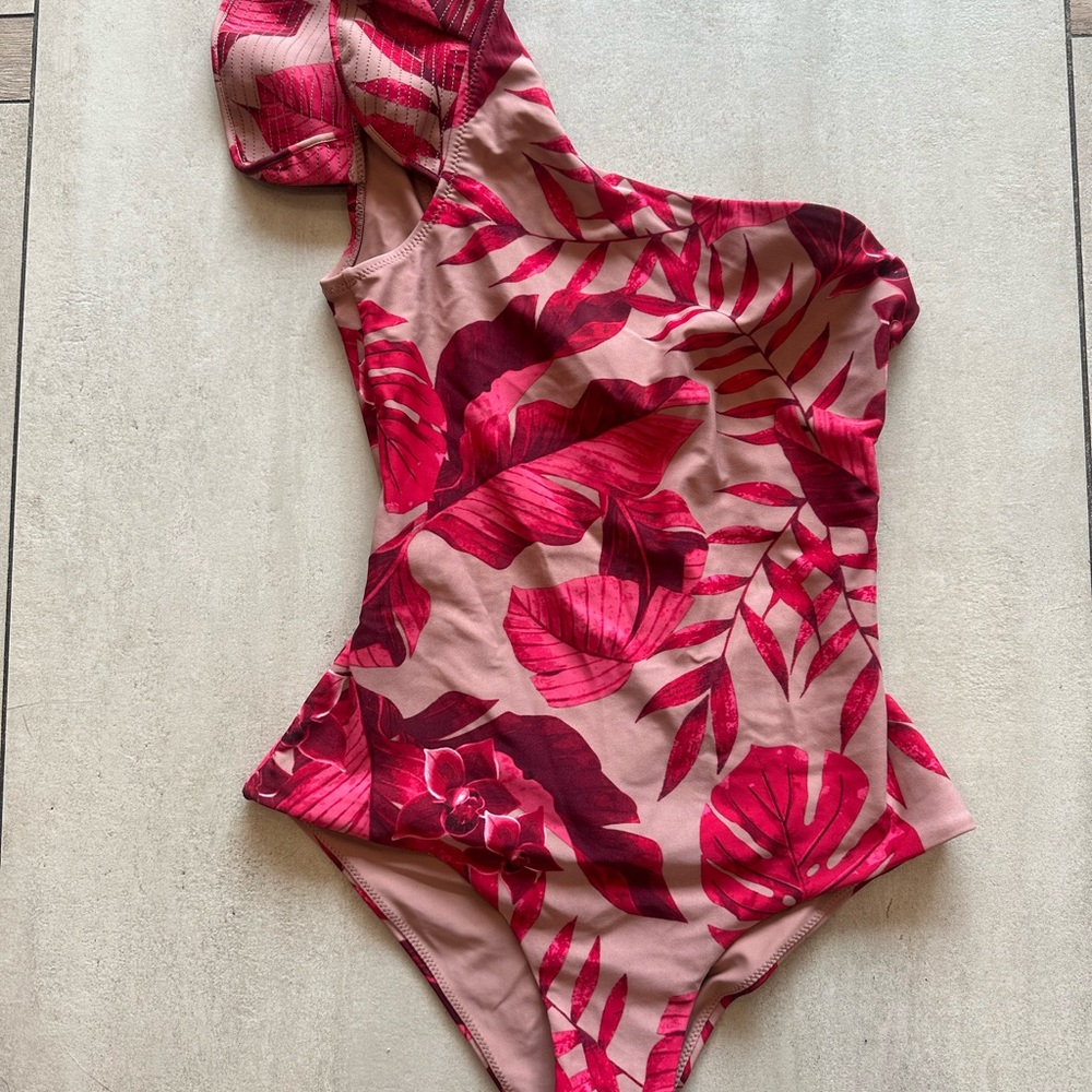 H&M Pink and Red One Piece Swimsuit with Ruffled Detail